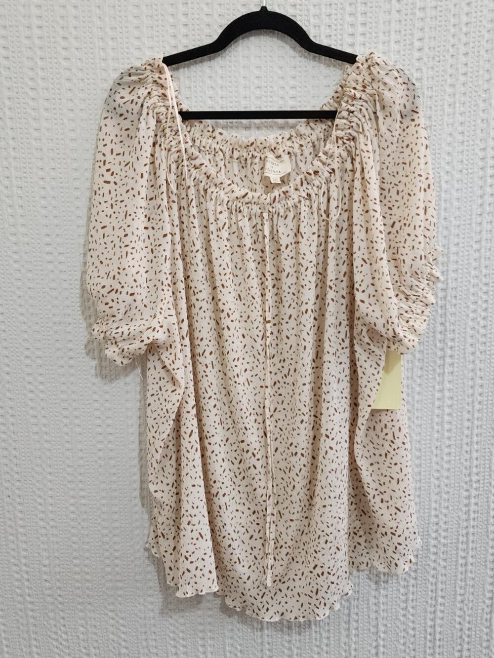 Flower & Feather 3XL Cream Brown Speckled Boho Peasant Blouse Plus Size - Picture 2 of 13